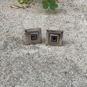 Silver Square Cufflinks with Hematite Stone